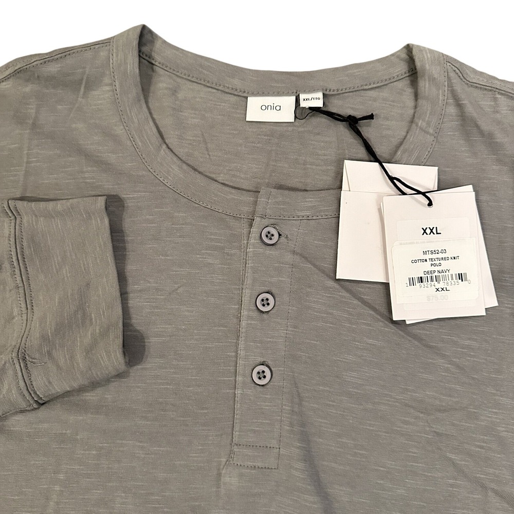 Onia Polo Shirt Mens XXL Cotton Textured Knit Washed Slub Henley MTS52-03
